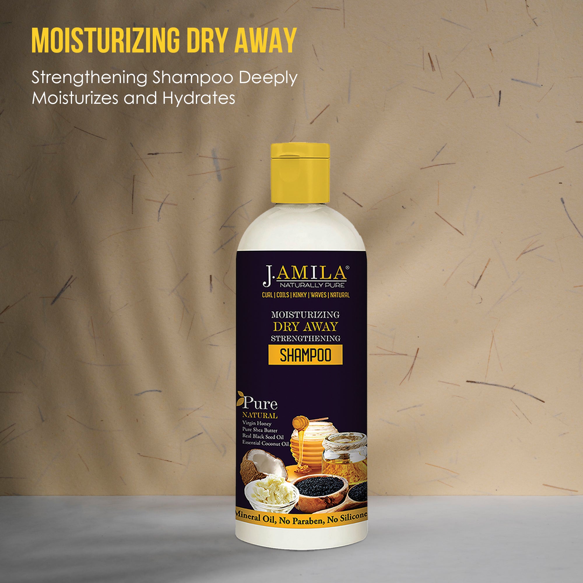 J. AMILA Naturally Hair Care Pure Moisturizing Dry Away Strengthening Shampoo Deeply Moistrizes And Hydrates With Coconut & Black Seed Oil For All Hair Types (12 oz)