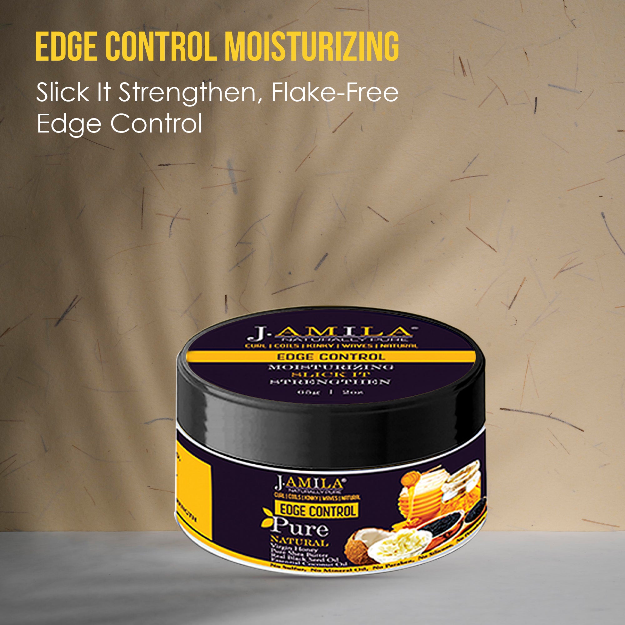 J. Amila Naturally pure Hair Care Edge Control Slick It Strengthen, Flake Free, Edge Control Hair Wax For All Hair Types 4 oz