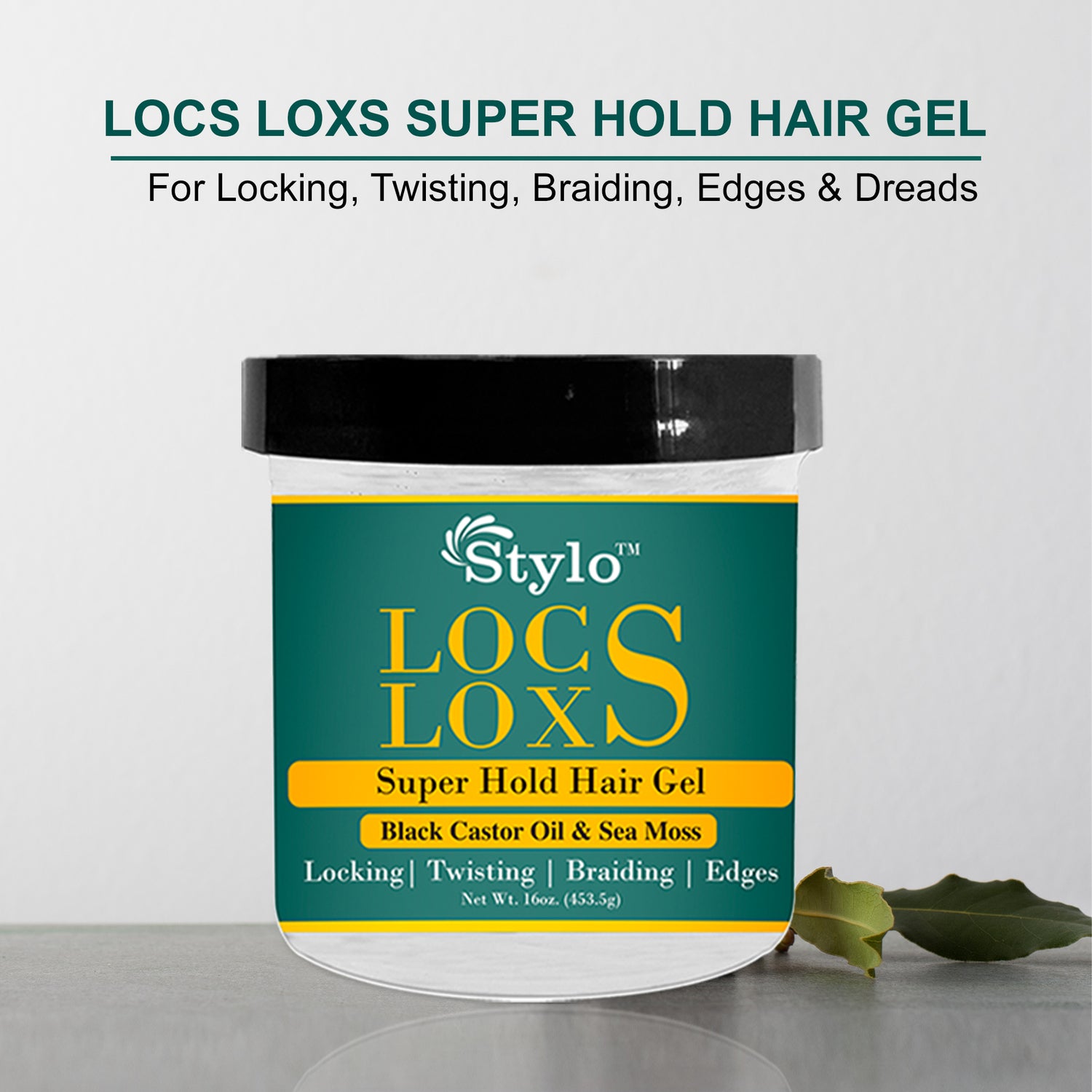 Stylo Locs Loxs Super Hold Hair Gel  Black Castor Oil & Sea Moss (16oz)