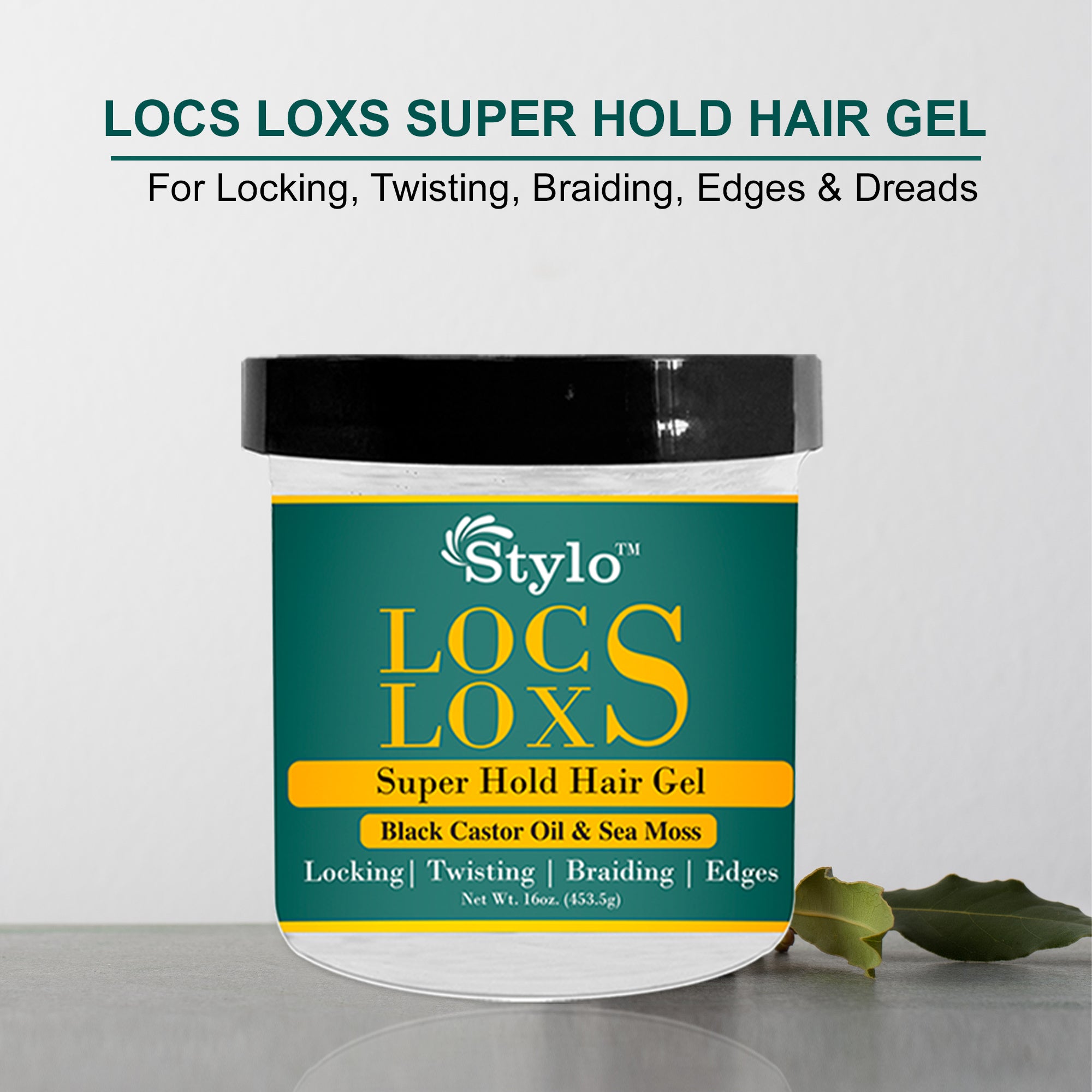Stylo Locs Loxs Super Hold Hair Gel  Black Castor Oil & Sea Moss (16oz)