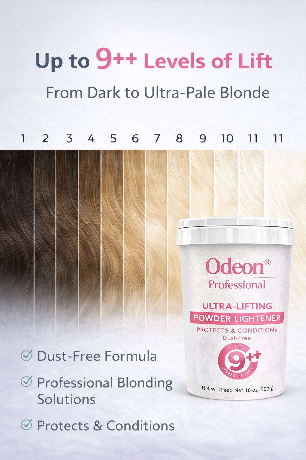 Odeon® Professional Ultra-Lifting Powder Lightener – Up to 9++ Levels 16oz Includes Mixing Bowl & Dye Brush