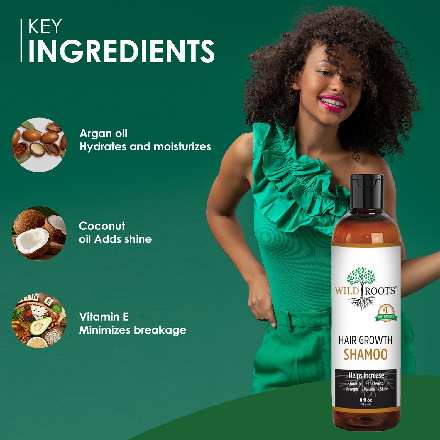 Wild Roots Hair Care Hair Growth Shampoo For Hair Growth, Shining & Thickening Strength & Volume For All Hair Types (8 fl oz) 236ml