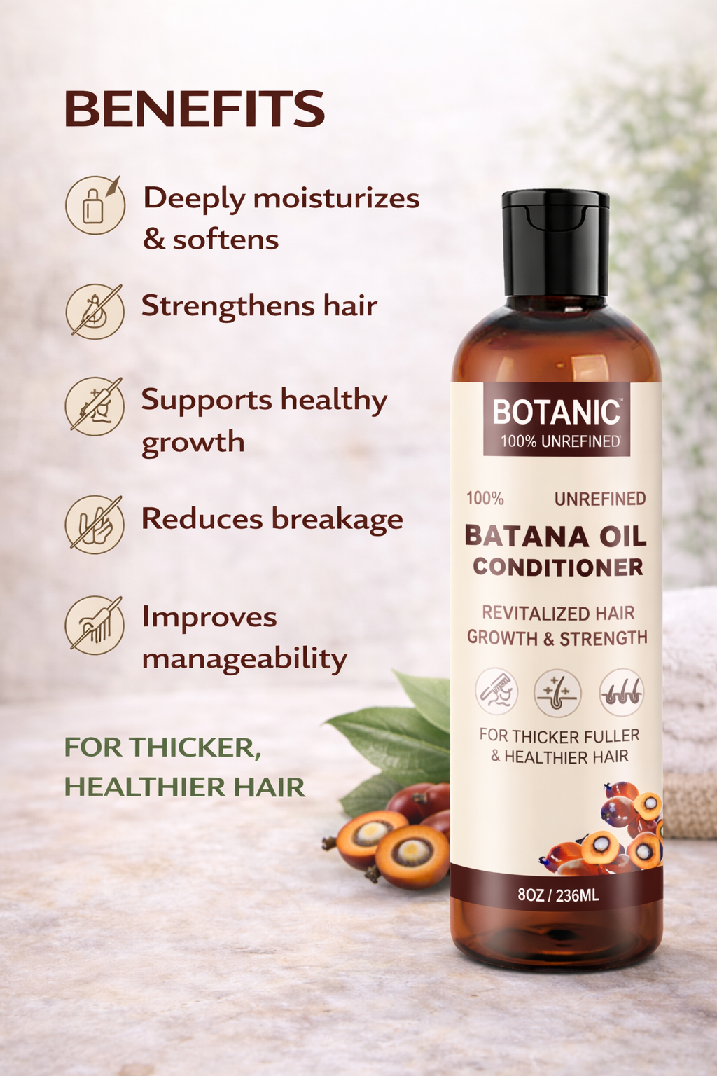 Natural ingredients of Batana oil conditioner with 100 percent unrefined Batana oil