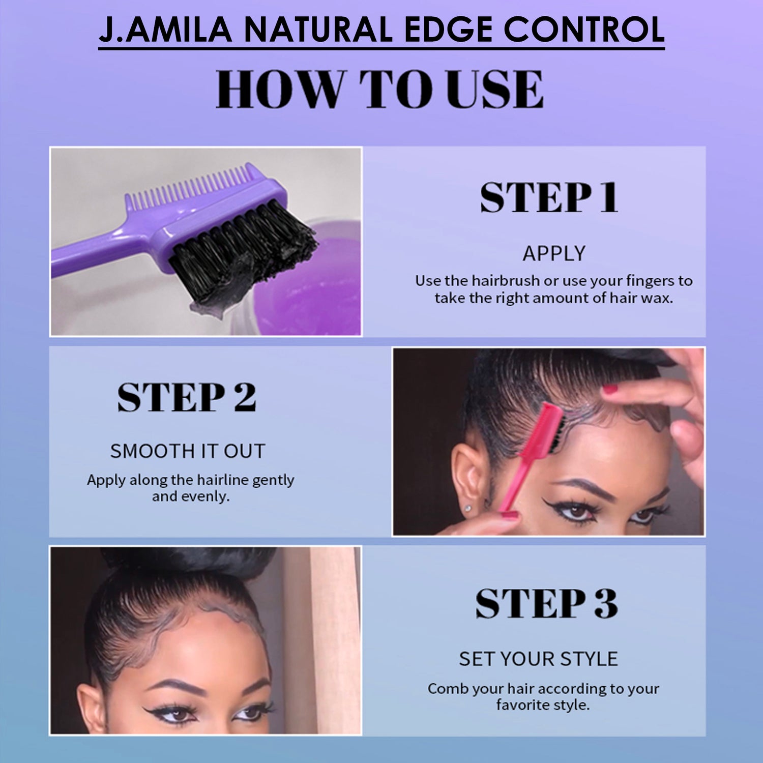 J. Amila Naturally pure Hair Care Edge Control Slick It Strengthen, Flake Free, Edge Control Hair Wax For All Hair Types 4 oz