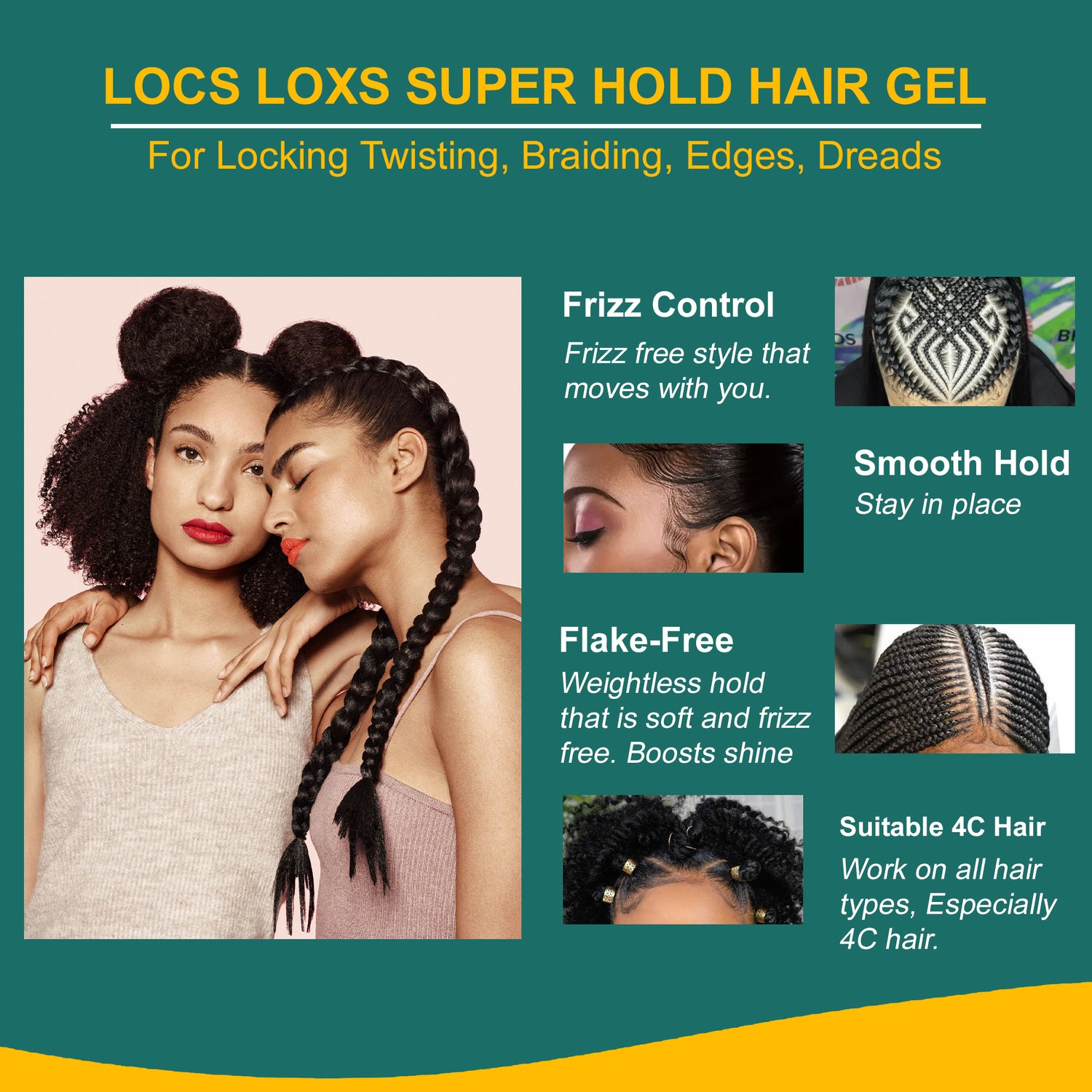 Stylo Locs Loxs Super Hold Hair Gel  Black Castor Oil & Sea Moss (16oz)