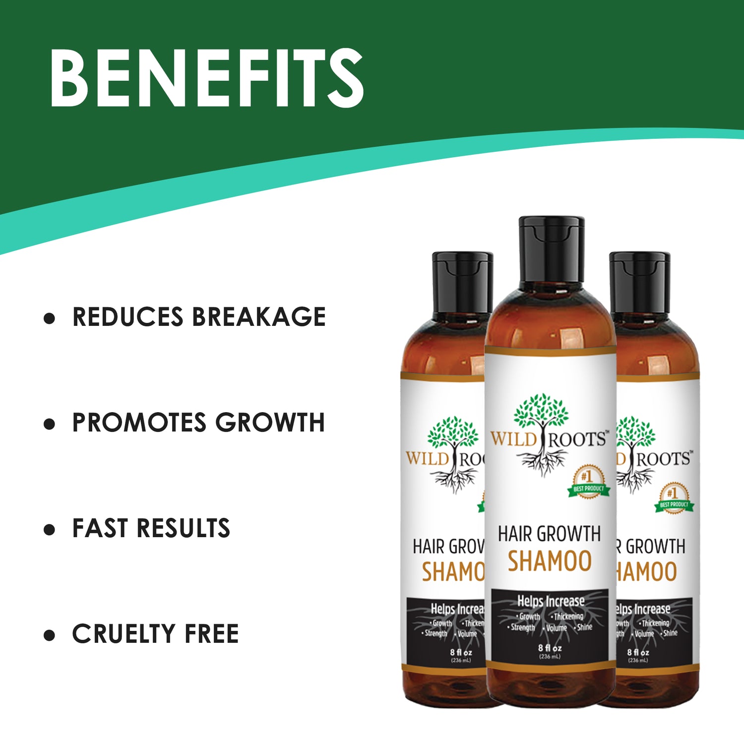 Wild Roots Hair Care Hair Growth Shampoo For Hair Growth, Shining & Thickening Strength & Volume For All Hair Types (8 fl oz) 236ml