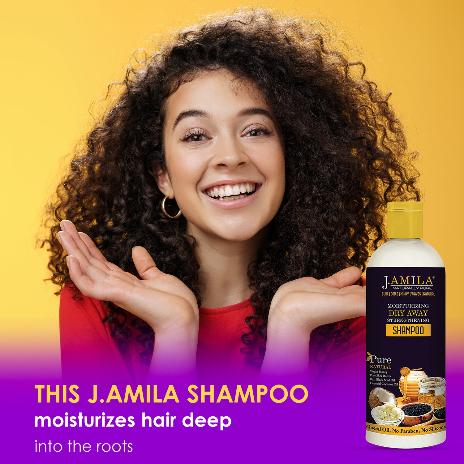 J. AMILA Naturally Hair Care Pure Moisturizing Dry Away Strengthening Shampoo Deeply Moistrizes And Hydrates With Coconut & Black Seed Oil For All Hair Types (12 oz)