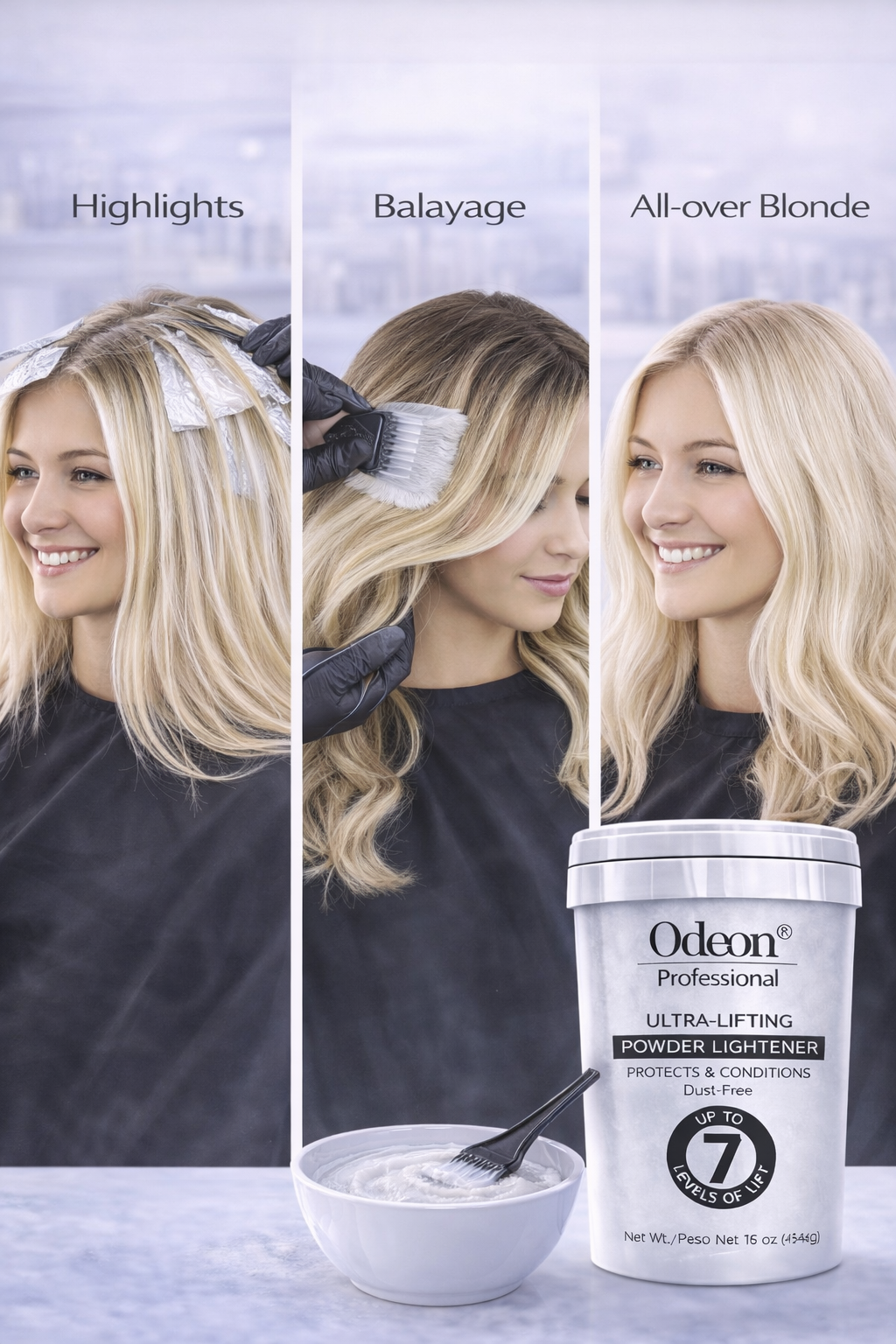 Odeon® Professional Ultra-Lifting Powder Lightener – Dust-Free Bleach, Up to 7 Levels of Lift (16 Oz)