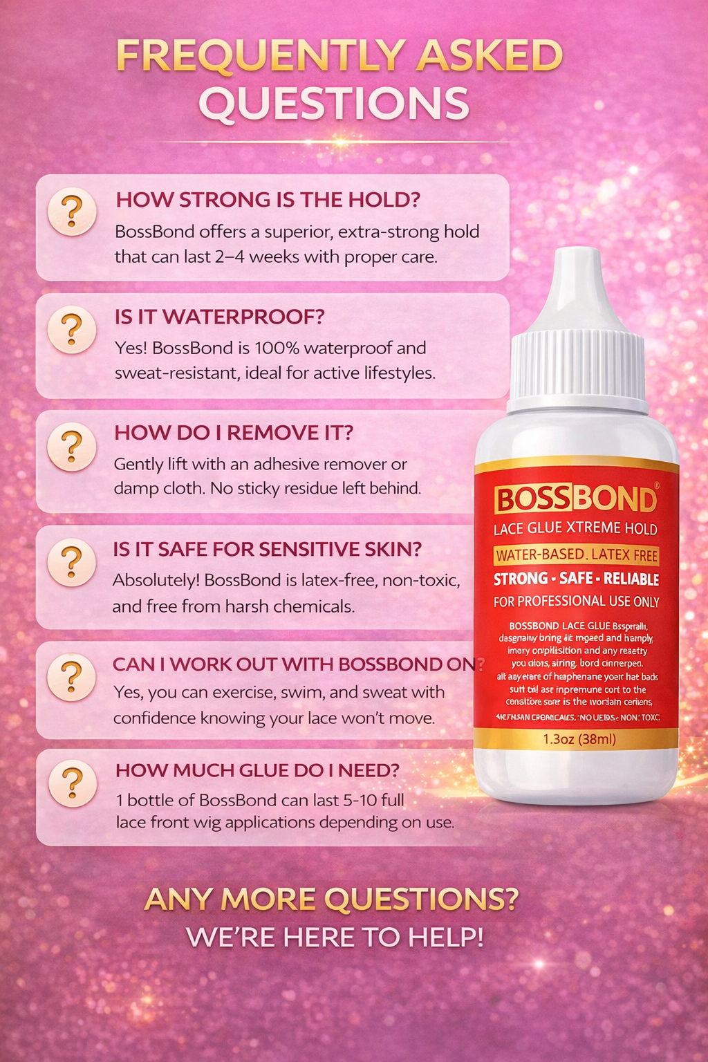 BossBond Lace Glue Xtreme Hold Water-Based, Latex-Free Wig & Lace Adhesive 1.3 Oz