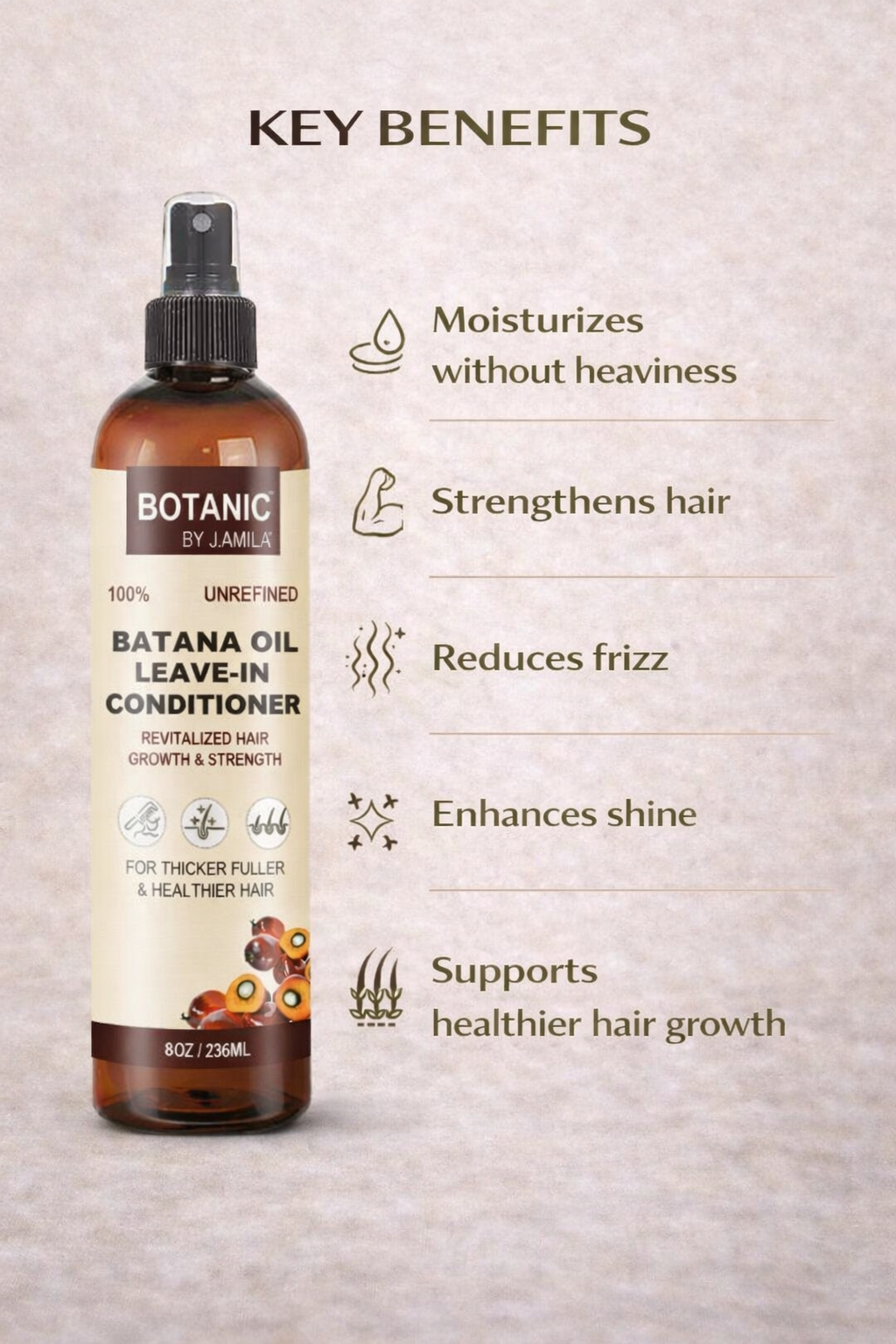 Botanic by J.Amila 100% Unrefined Batana Oil Leave-In Conditioner – Lightweight Moisture & Strength Spray 8 oz