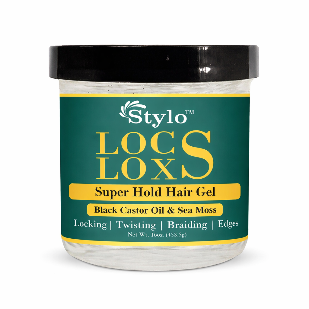 Stylo™ Locs Loxs Super Hold Hair Gel Locking, Twisting, Braiding & Edges Hold Hair Gel Black Castor Oil & Sea Moss 16oz