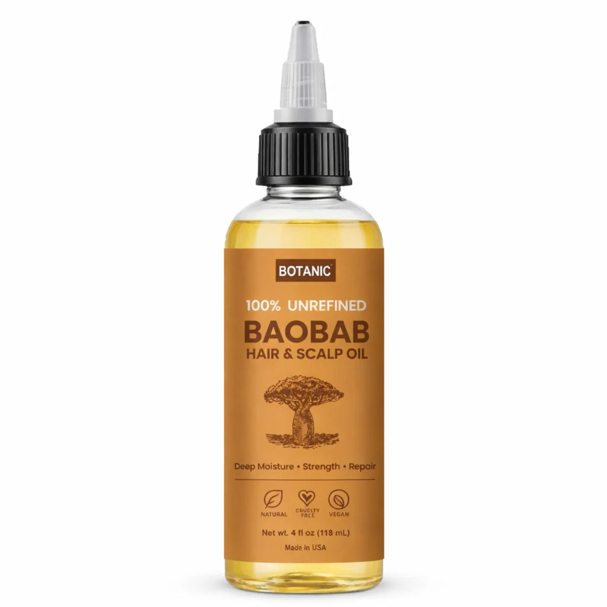 100% Unrefined Baobab Hair & Scalp Oil – Deep Moisture, Strength & Repair | Vegan, Cruelty-Free 4 fl oz (118 mL)