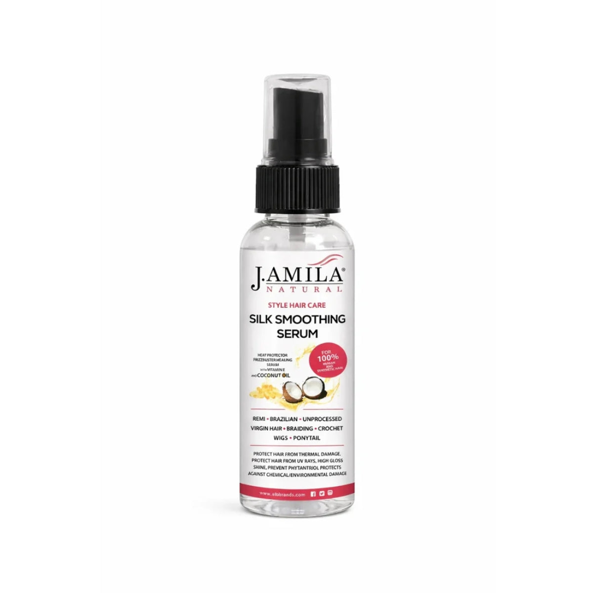 J. Amila Natural Silk Smoothing Serum with cocnut Oil – Heat Protectant, Frizz Control & High Gloss Shine for Natural Hair, Wigs & Extensions (2 oz / 59.2 ml)