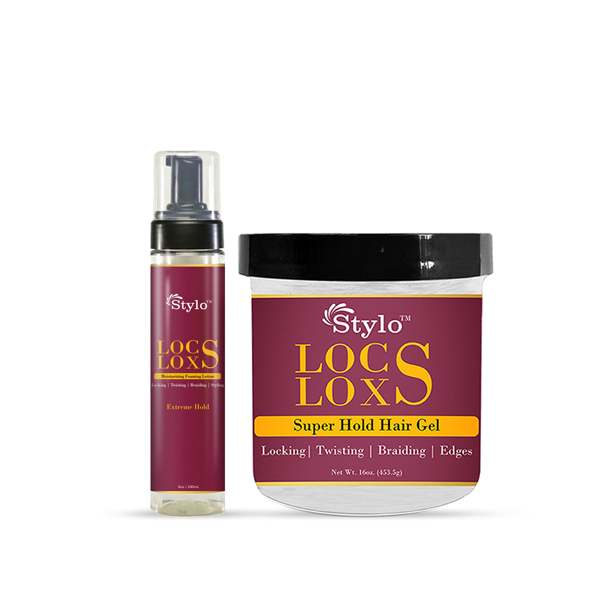 STYLO Locs Loxs Super Hold Hair Gel & Styling Foaming Lotion Extreme Hold (Pack of 2)