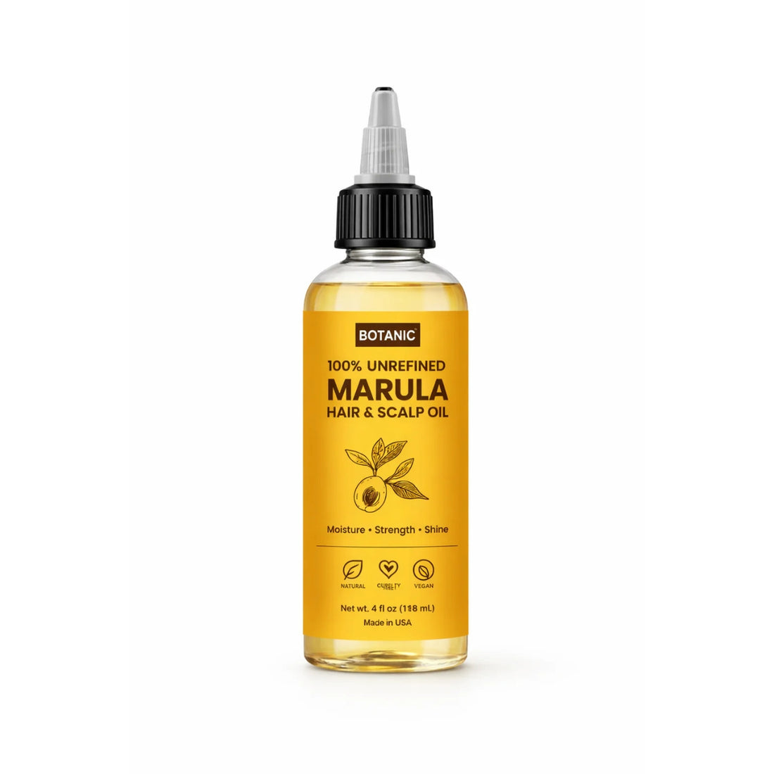 100% Unrefined Marula Hair & Scalp Oil – Moisture, Strength & Shine | Vegan, Cruelty-Free 4 fl oz (118 mL)