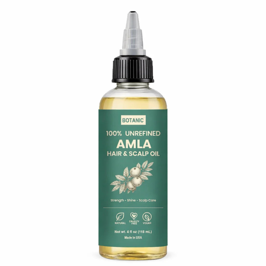 100% Unrefined Amla Hair & Scalp Oil – Natural Growth, Shine & Strength | Vegan, Cruelty-Free 4 fl oz (118 mL)