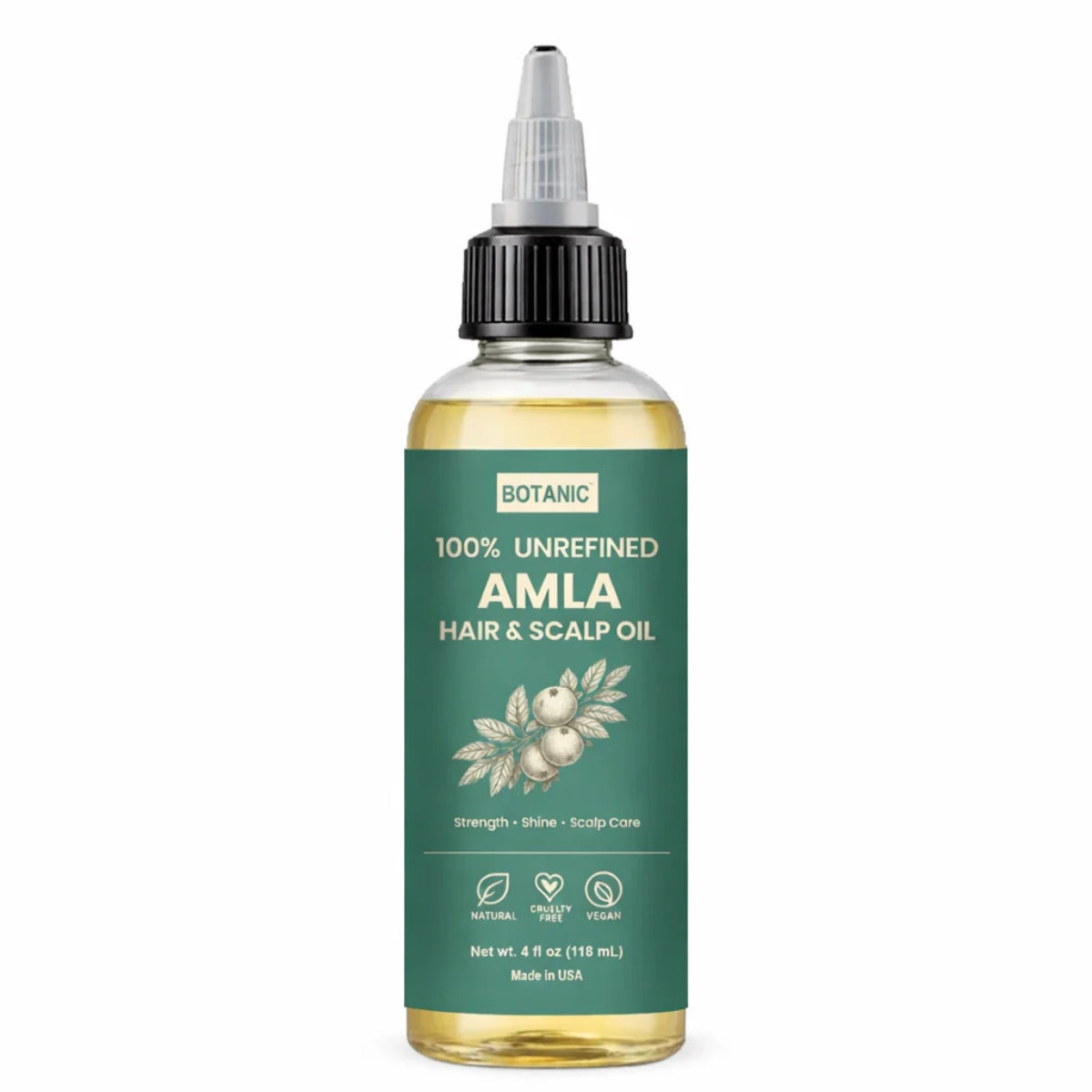 100% Unrefined Amla Hair & Scalp Oil – Natural Growth, Shine & Strength | Vegan, Cruelty-Free 4 fl oz (118 mL)