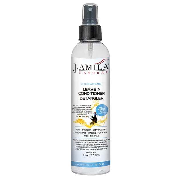J. AMILA NATURAL Leave-In Conditioner Detangler - Vitamin E & Olive Oil, Heat & UV Protection, Moisturizes, Detangles, Repairs Split Ends (8oz)