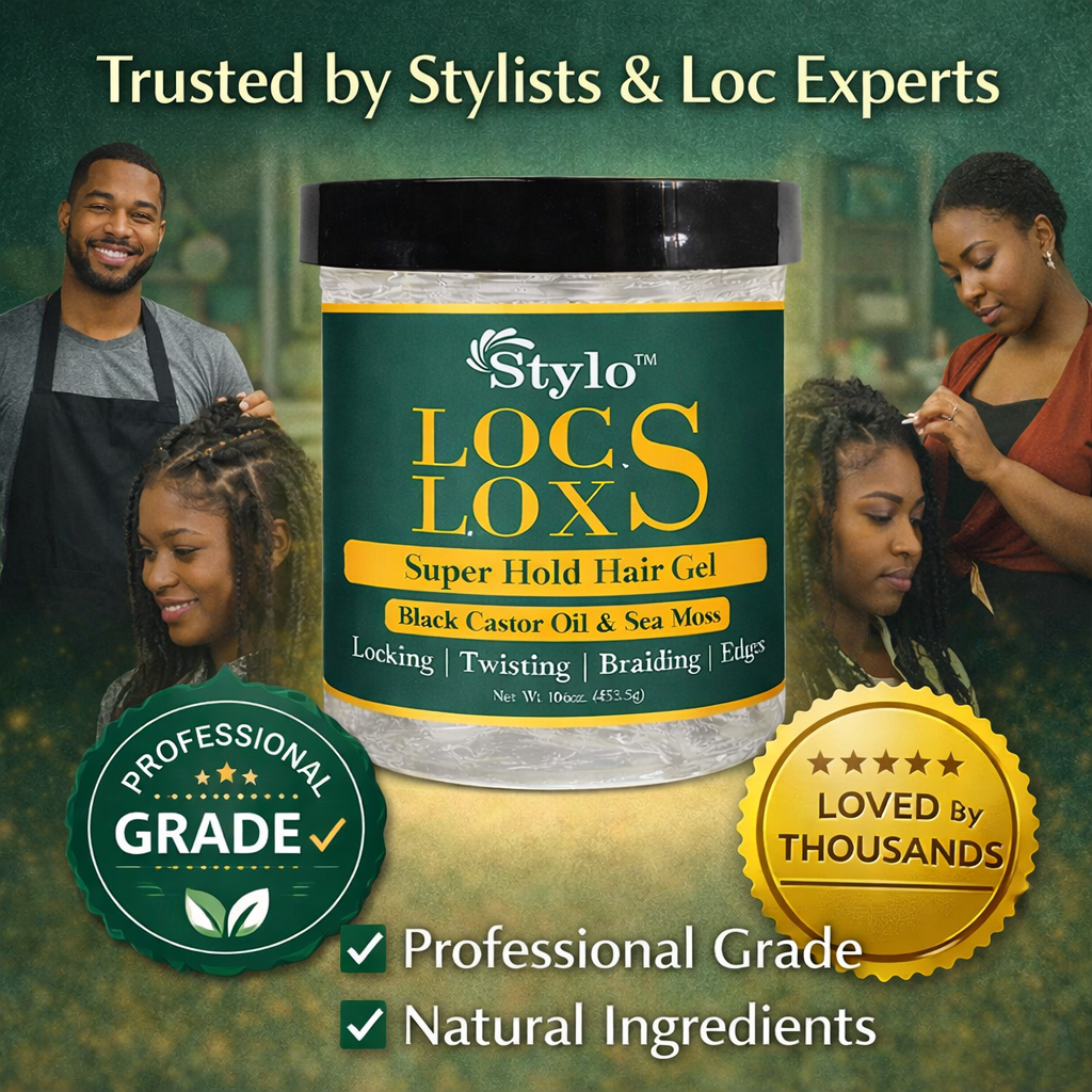 Stylo™ Locs Loxs Super Hold Hair Gel Locking, Twisting, Braiding & Edges Hold Hair Gel Black Castor Oil & Sea Moss 16oz