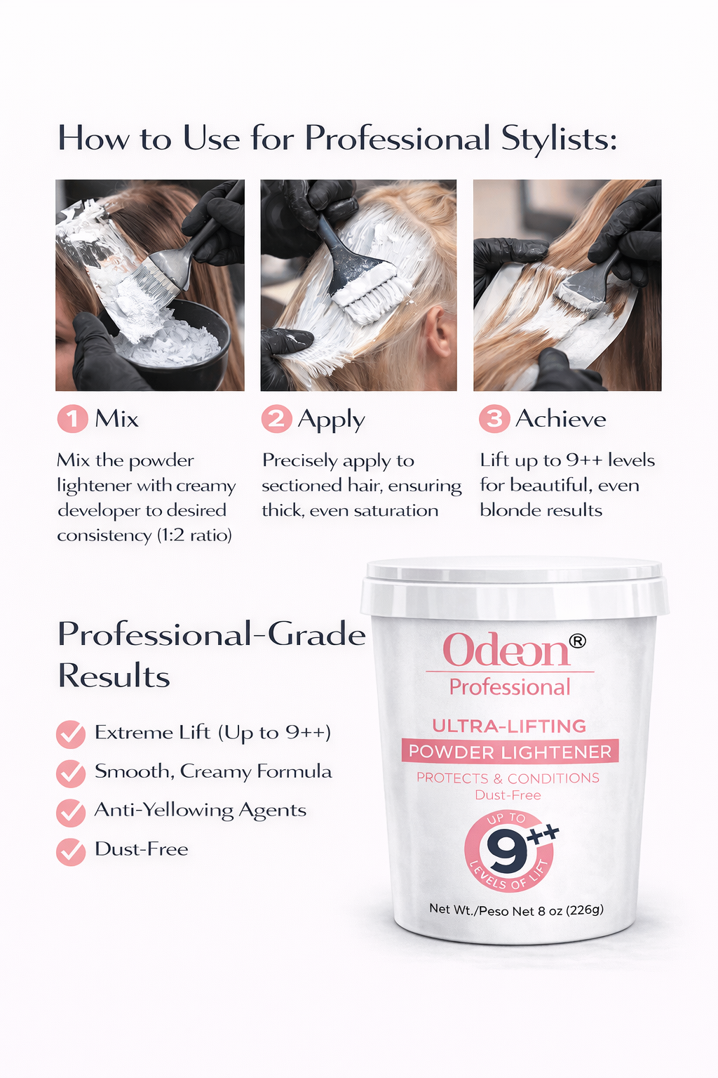 Odeon Professional Ultra-Lifting Powder Hair Lightener Up To 9++ level 8oz