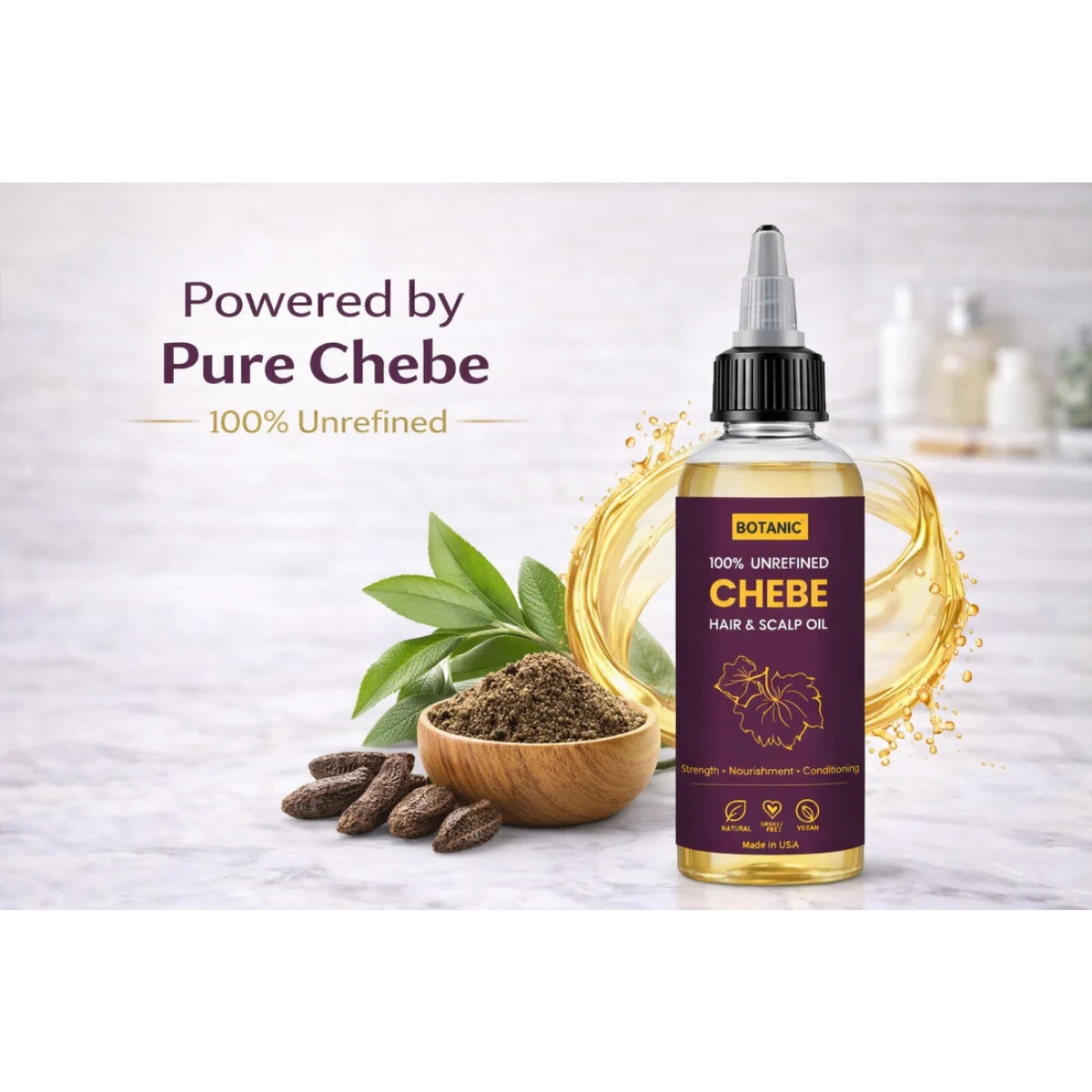 100% Unrefined Chebe Hair & Scalp Oil – Strength, Nourishment & Moisture Retention | Vegan, Cruelty-Free 4 fl oz (118 mL)