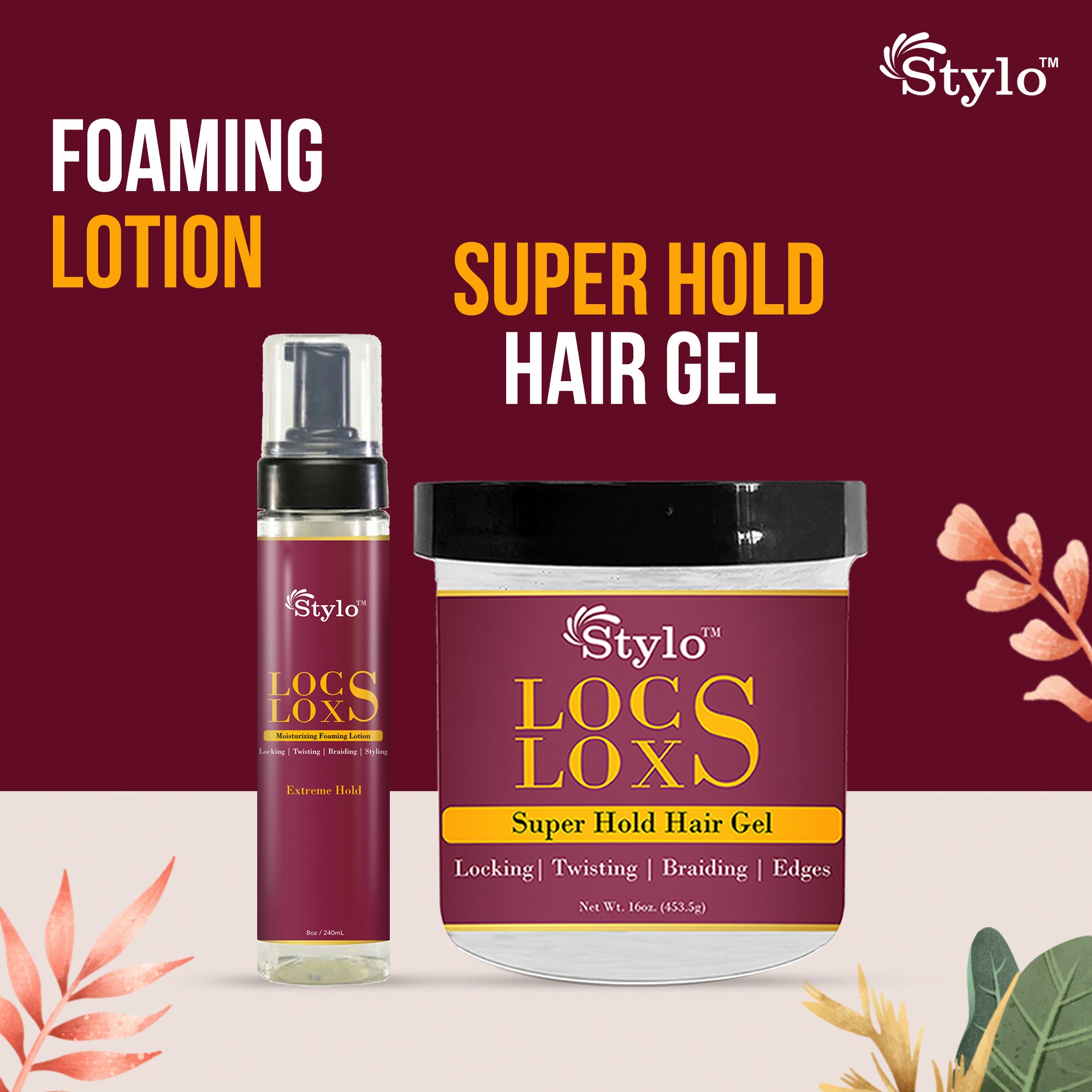 STYLO Locs Loxs Super Hold Hair Gel & Styling Foaming Lotion Extreme Hold (Pack of 2)