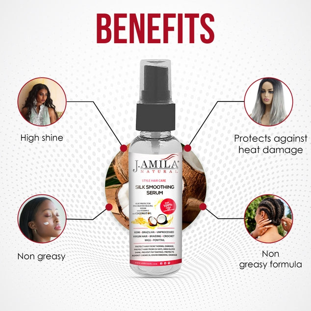 J. AMILA NATRUAL Style Hair Care Silk Smoothing Serum With Vitamin E & Coconut Oil (2oz)