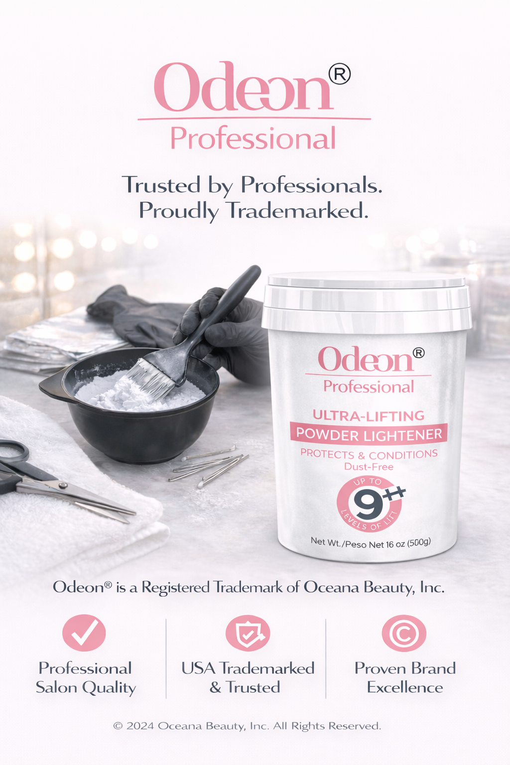 Odeon® Professional Ultra-Lifting Powder Lightener – Up to 9++ Levels 16oz Includes Mixing Bowl & Dye Brush