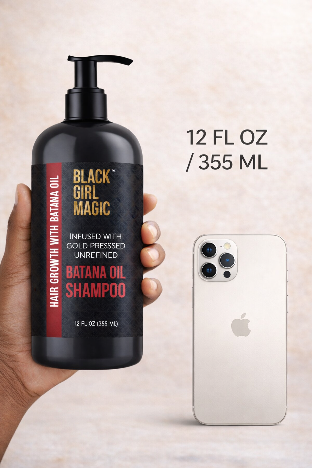 Black Girl Magic infused with gold pressed unrefined Batana hair oil shampoo, 12 Oz