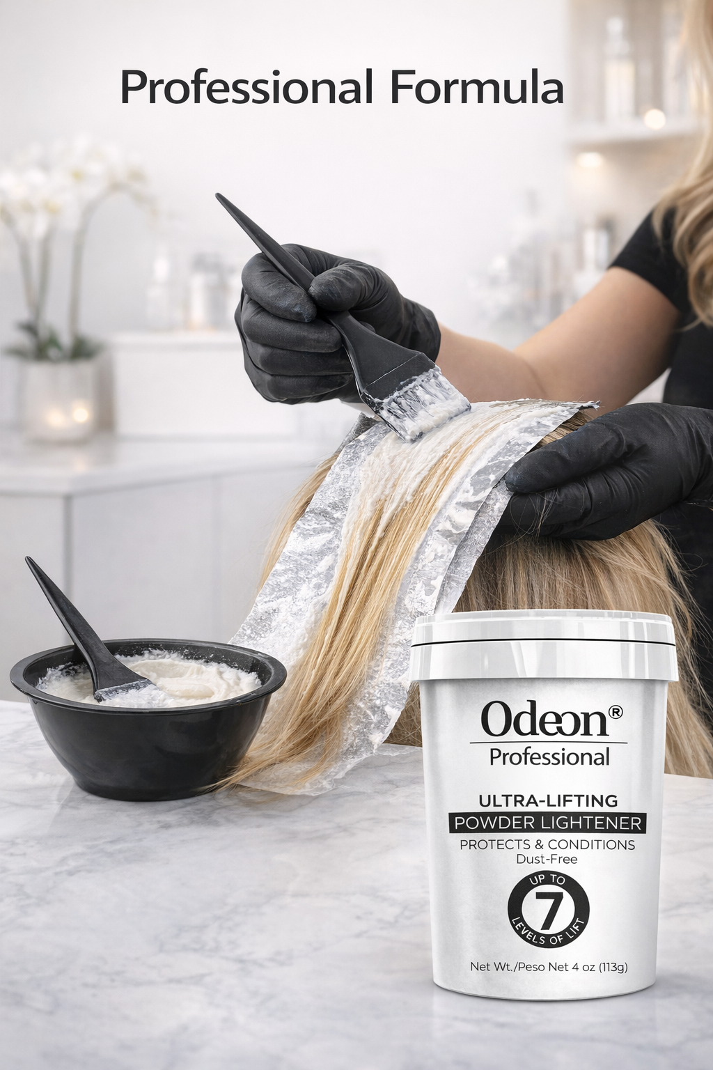 Odeon® Professional Ultra-Lifting Powder Lightener – Dust-Free Bleach, Up to 7 Levels of Lift (4 Oz)
