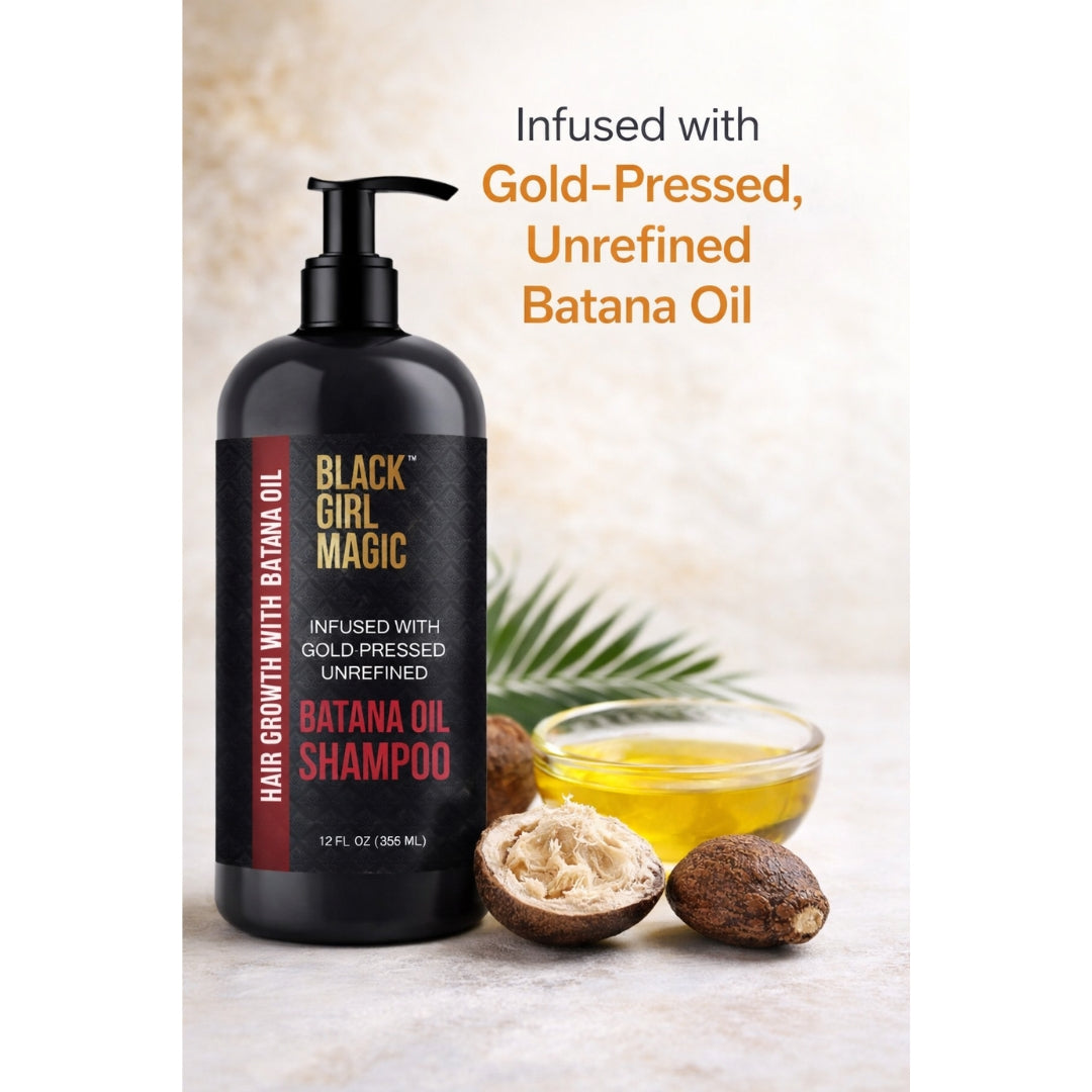 Black Girl Magic infused with gold pressed unrefined Batana hair oil shampoo, 12 Oz