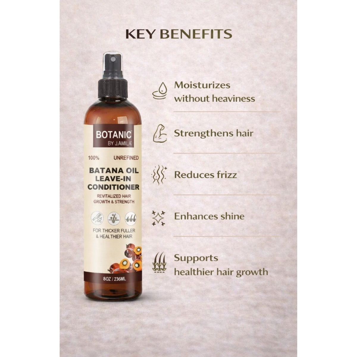 Botanic 100% Unrefined Batana Oil Leave-In Conditioner – Lightweight Moisture & Strength Spray 8 oz
