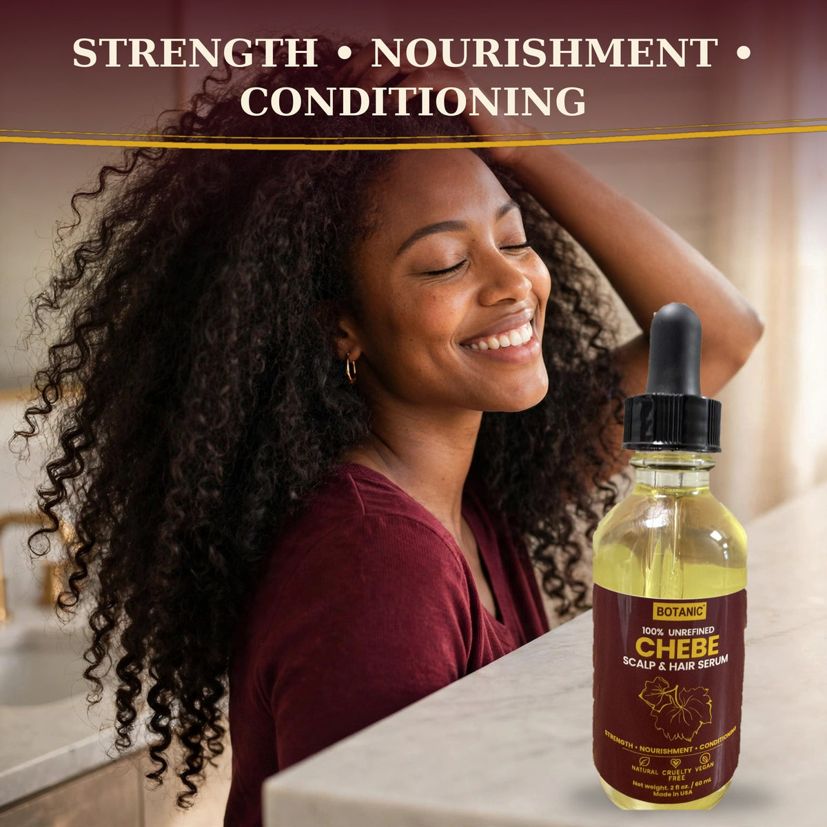Botanic 100% Unrefined Chebe Scalp & Hair Serum - 2 fl oz