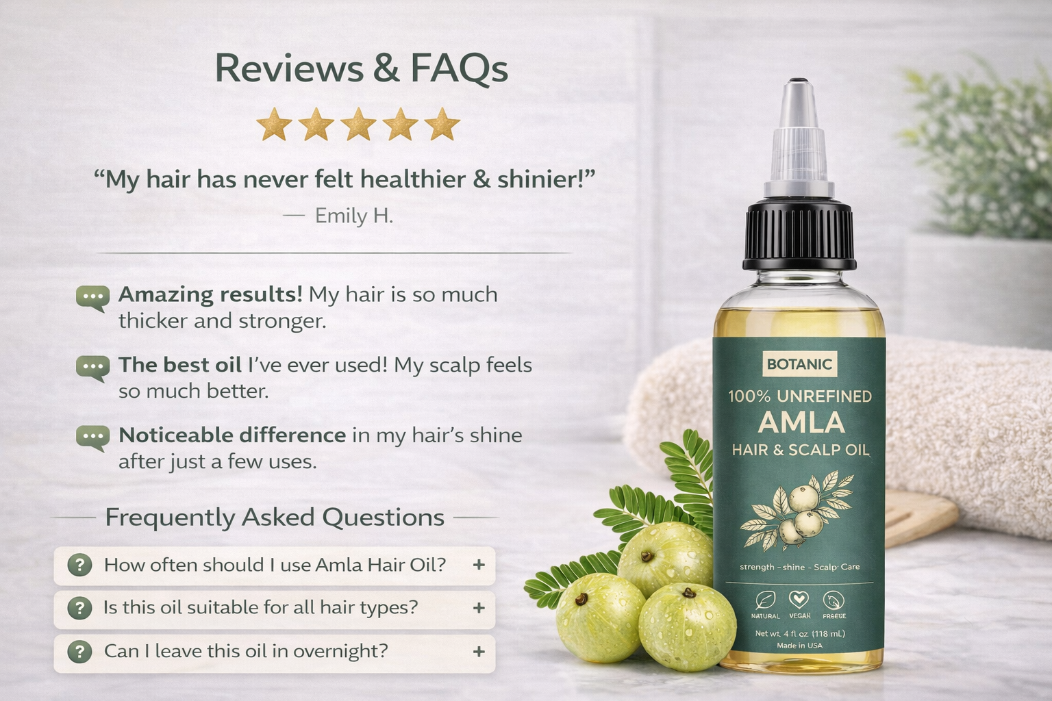 100% Unrefined Amla Hair & Scalp Oil – Natural Growth, Shine & Strength | Vegan, Cruelty-Free 4 fl oz (118 mL)