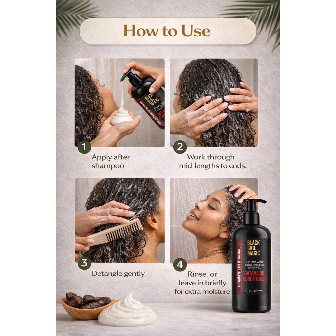 Black Girl Magic infused with Gold press, unrefined, Batana Hair Growth oil conditioner 12oz