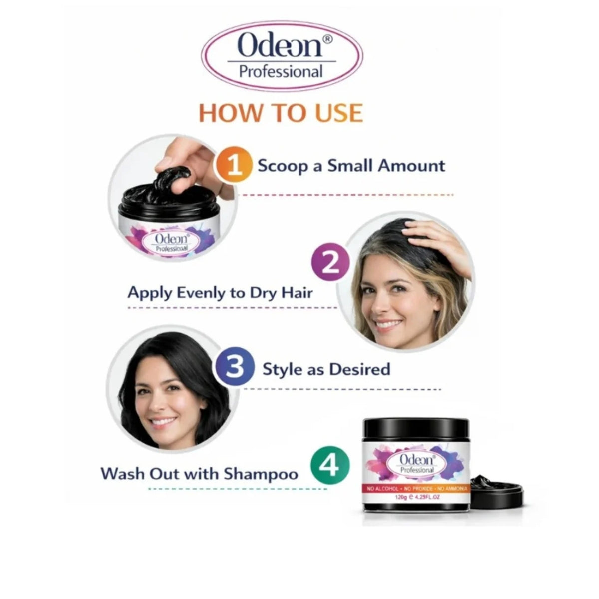 Odeon Professional Black Hair Color Wax, Temporary Hair Dye for Women & Men (4.23oz)
