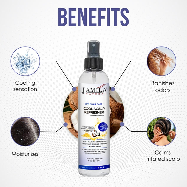 J. AMILA Natural Hair Care Cool Scalp Refresher Scalp Healing, Remove Dirt, Clean Scalp & Body, Reduce Frizz, Softness and Shine with Vitamin E & Coconut Oil 8 oz