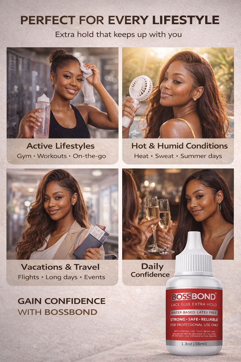BossBond Lace Glue Extra Hold & Xtreme Hold 1.3oz (2 Pack)