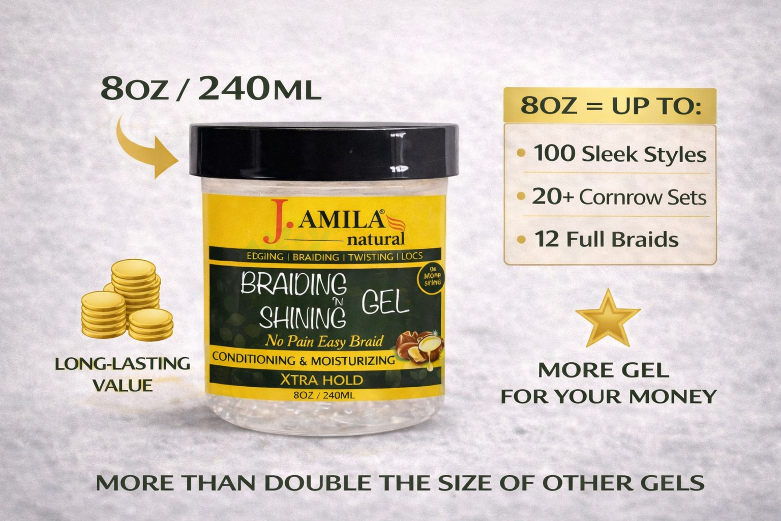 Jamila Natural Award-Winning Braiding ’N Shining Gel – Xtra Hold (8oz / 240ml)