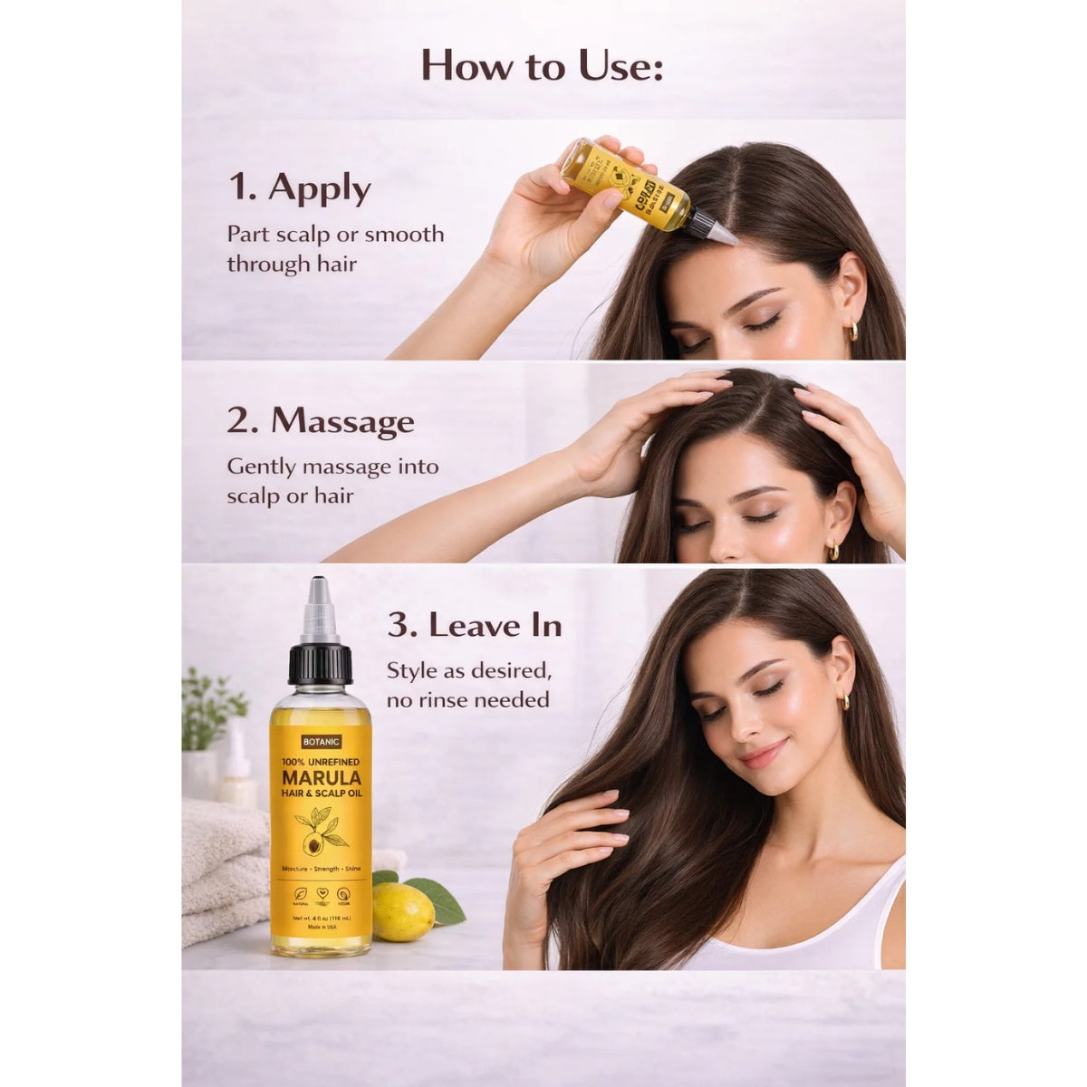 100% Unrefined Marula Hair & Scalp Oil – Moisture, Strength & Shine | Vegan, Cruelty-Free 4 fl oz (118 mL)