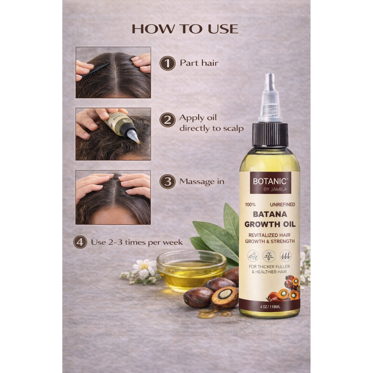 Botanic 100% Unrefined Batana Growth Oil Strengthen, Nourish & Support Hair Growth 4 oz