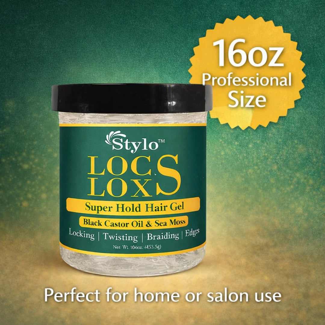 Stylo™ Locs Loxs Super Hold Hair Gel Locking, Twisting, Braiding & Edges Hold Hair Gel Black Castor Oil & Sea Moss 16oz