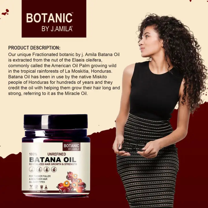 BOTANIC BY J.AMILA® 100% Unrefined Batana Oil Revitalized Hair Growth & Strength – Thicker, Fuller & Healthier Hair for All Hair Types 4oz / 118mL