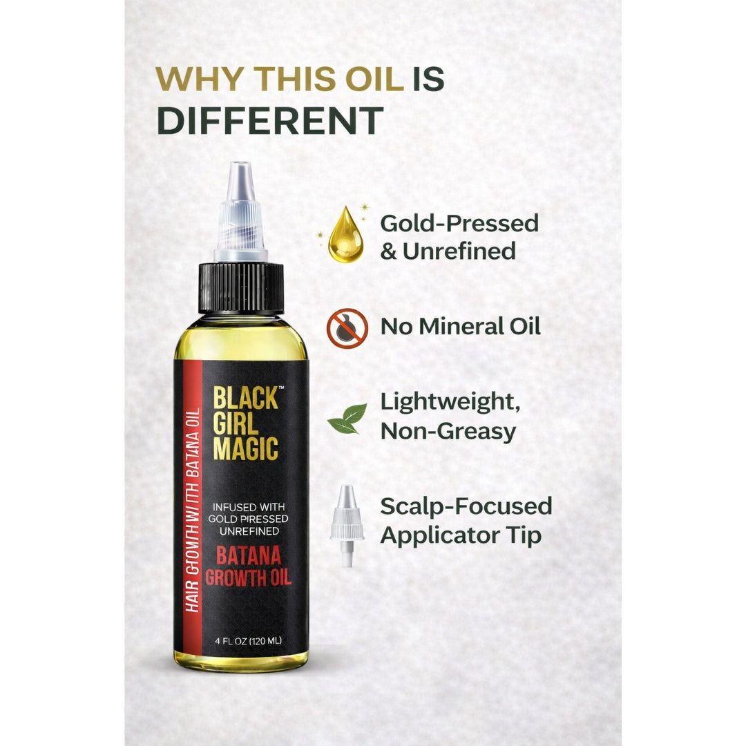 Black Girl Magic infused with gold press Unrefined Batana growth hair oil 4 Oz