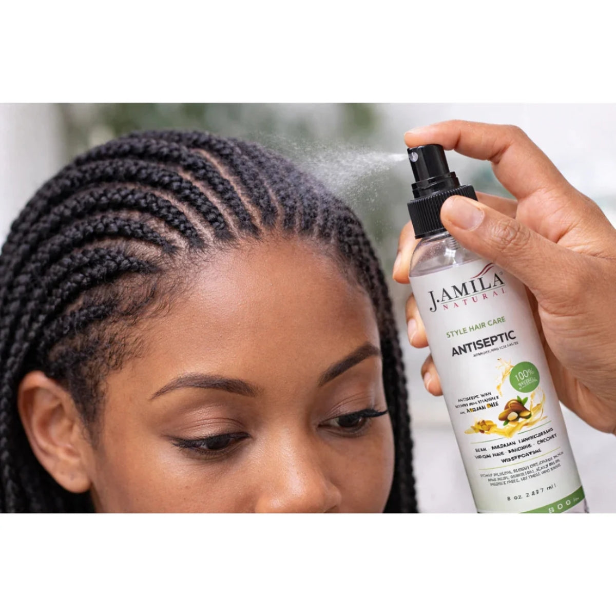 J. Amila Natural Antiseptic Spray with Argan Oil & Myrrh – Scalp Relief, Itch Control & Cleanse for Wigs, Braids & Natural Hair (8 oz / 237 ml)