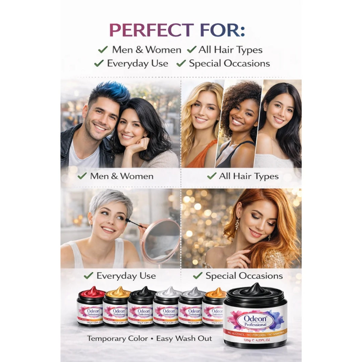 Odeon Professional Black Hair Color Wax, Temporary Hair Dye for Women & Men (4.23oz)