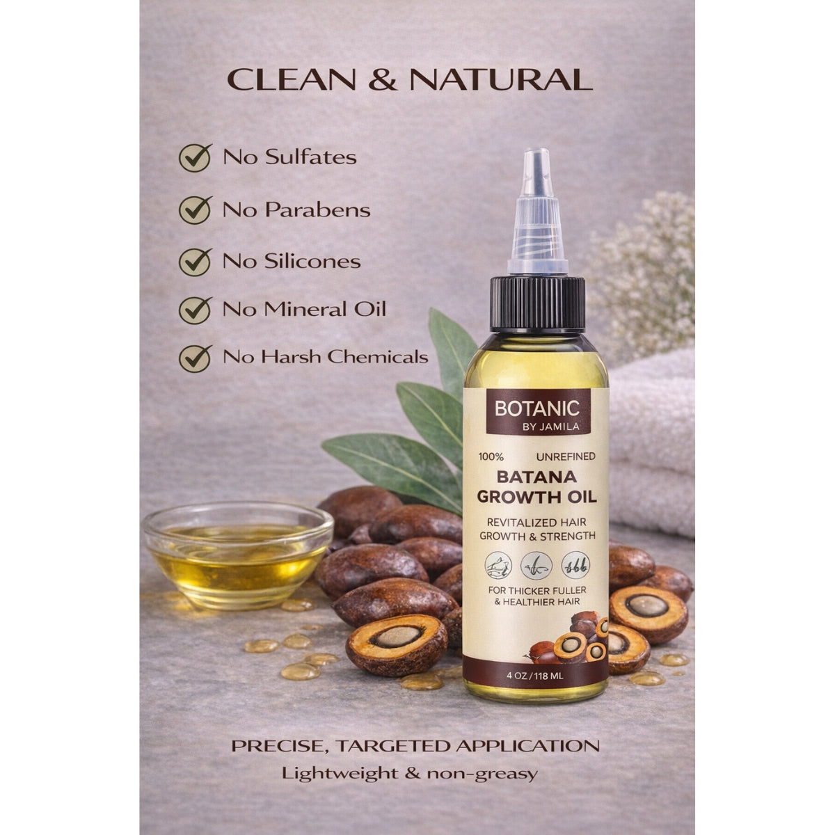 Botanic 100% Unrefined Batana Growth Oil Strengthen, Nourish & Support Hair Growth 4 oz