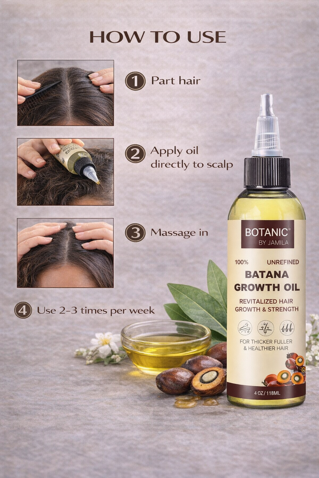 Botanic by J.Amila 100% Unrefined Batana Growth Oil Strengthen, Nourish & Support Hair Growth 4 oz