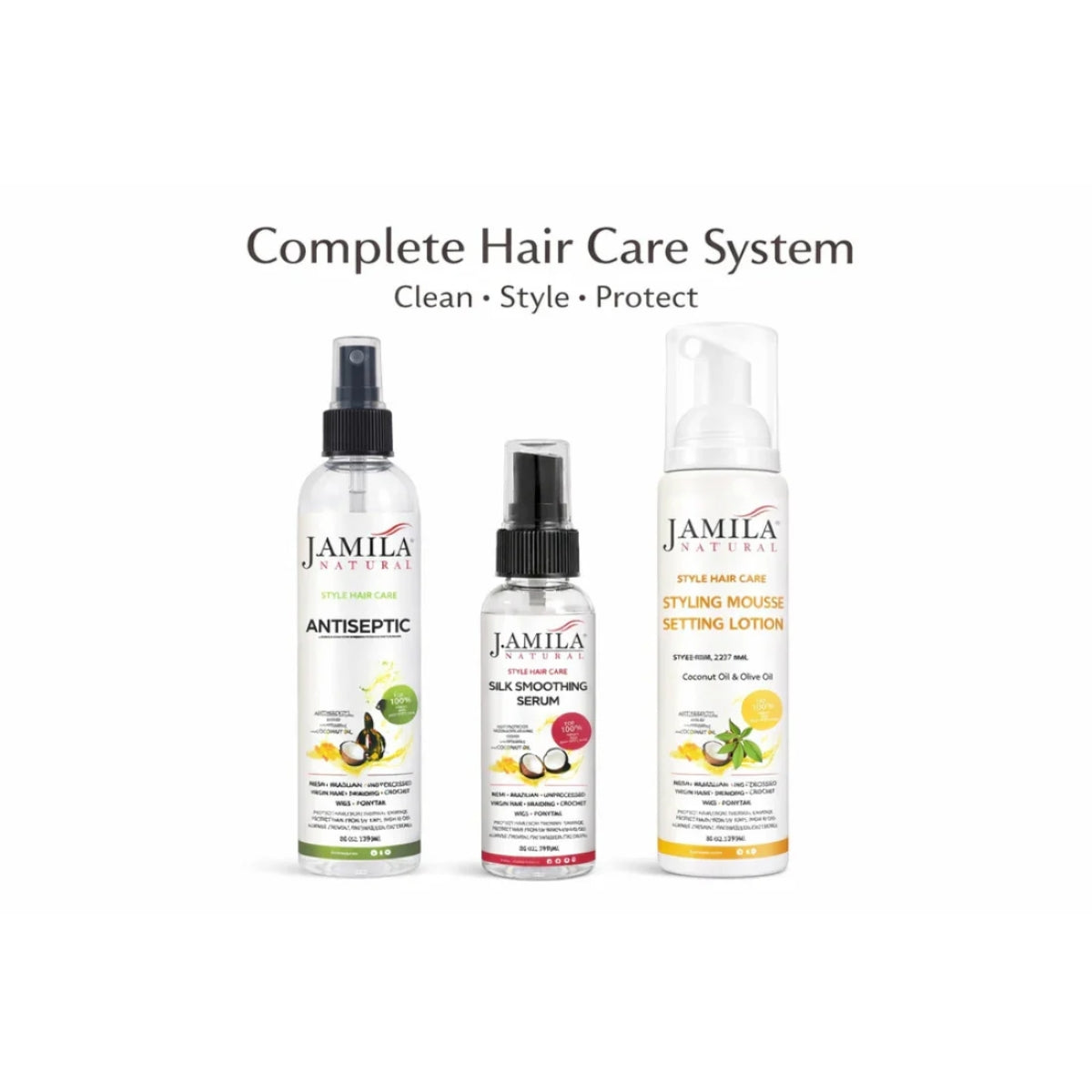 J. Amila Natural Silk Smoothing Serum with cocnut Oil – Heat Protectant, Frizz Control & High Gloss Shine for Natural Hair, Wigs & Extensions (2 oz / 59.2 ml)