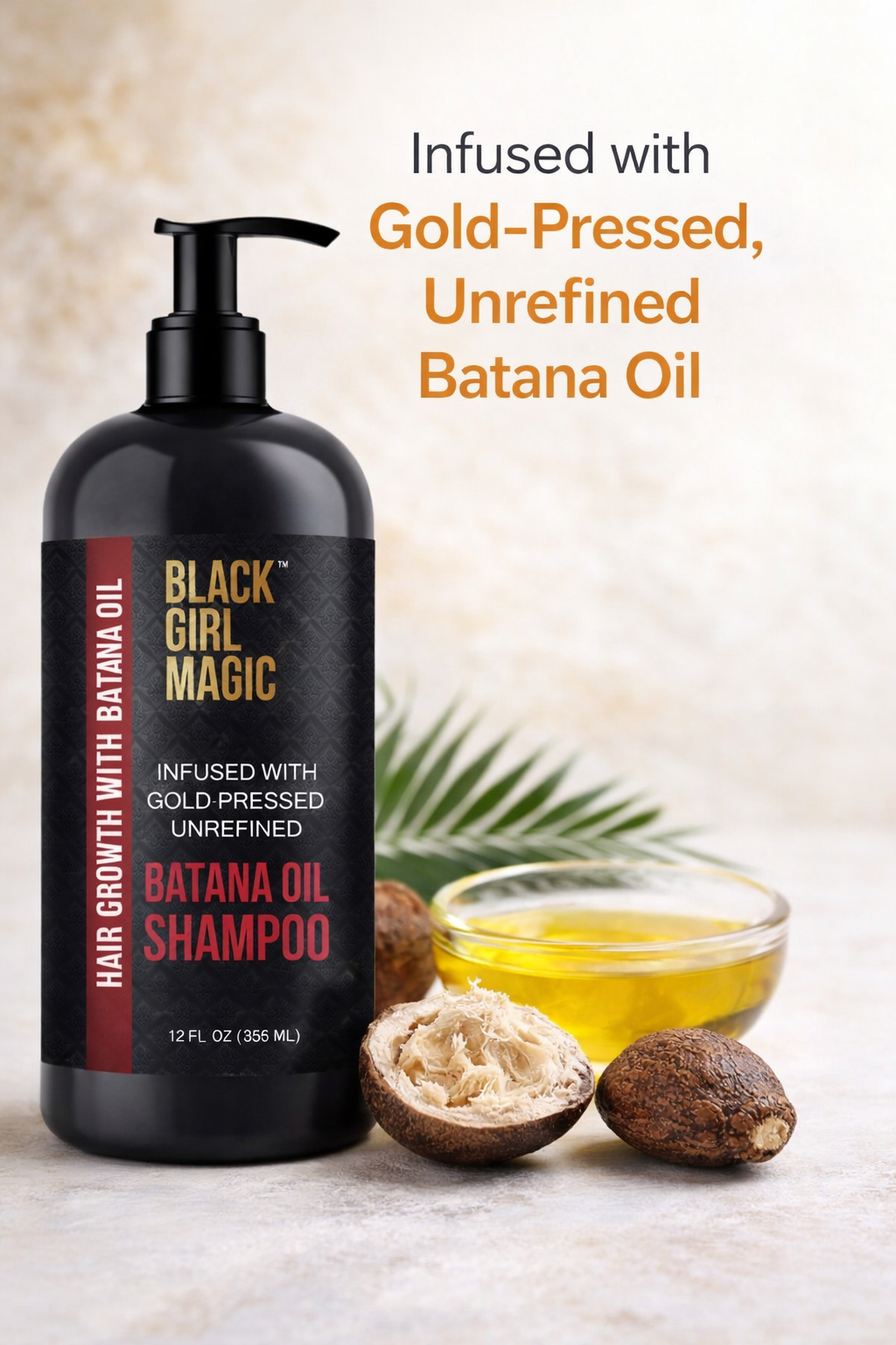 Black Girl Magic infused with gold pressed unrefined Batana hair oil shampoo, 12 Oz